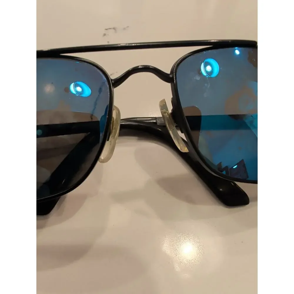 Revo 3014 001/62 Vintage Black Aviator Sunglasses Blue Mirror Lens Italy Wrap